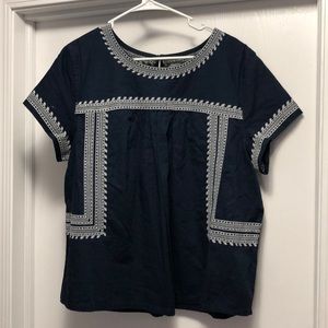 Navy Embroidered Baby Doll Top